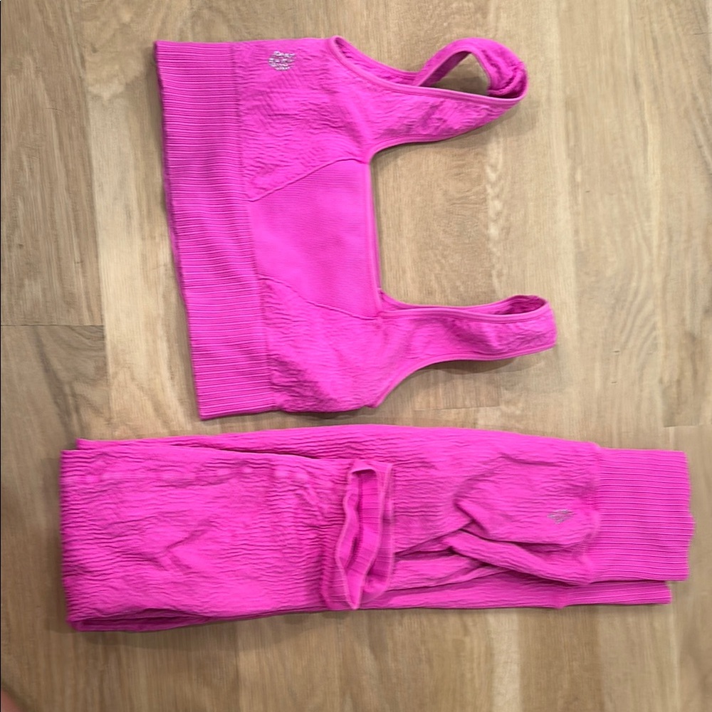 Free People Good Karma Square Neck Pink Sports Bra and High Rise Leggings Set